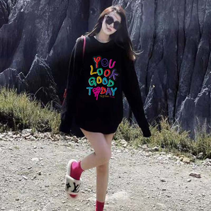 Kaos Stasan Wanita Oversize Couple Sweater American Vintage Letter Cartoon Graphic Priting Top Kekinian Casual Sweater