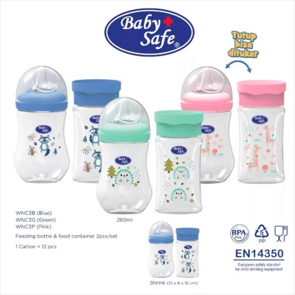 Baby Safe Feeding Bottle Natural Wide Neck 150ml, 250ml &amp; Food Container 120ml