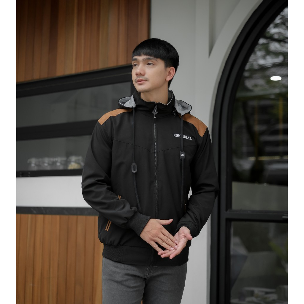 HENZO Jaket Pria Import Outdor Distro Jacket Taslan warna Hitam HJT051