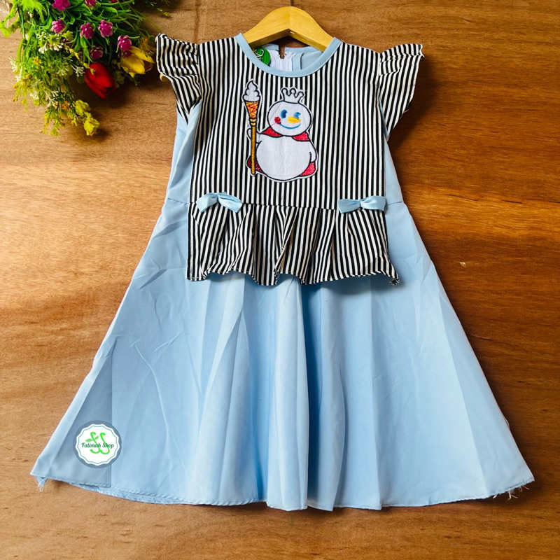 Dress mixue 2 3 4 tahun gaun anak cewek perempuan viral terbaru motif strip ( dress MIXUE koki )