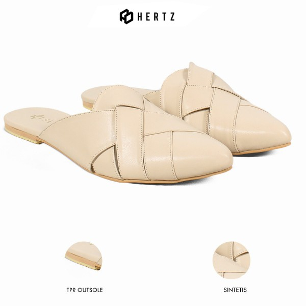 Sandal Bustong Wanita Terbaru H 3797 Brand Hertz Sandal Slip On Santai Jalan Jalan Harga Murah Berkualitas - Krem