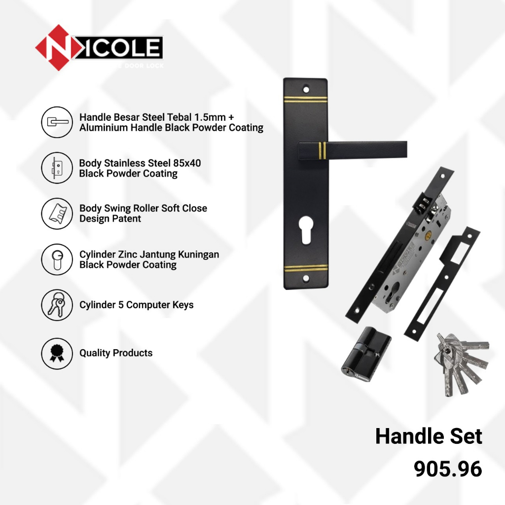 Gagang Pintu Set Kayu Hitam / Handle Black Series Set Nicole