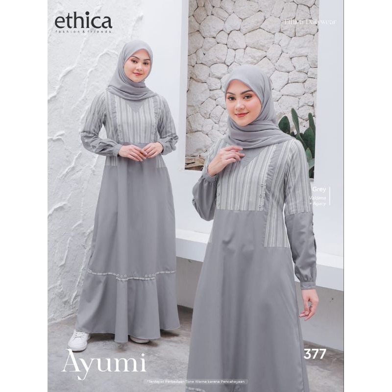 Ethica Gamis Ayumi 377 (Grey, Green) Gamis Premium Gamis Lebaran Gamis Muslimah