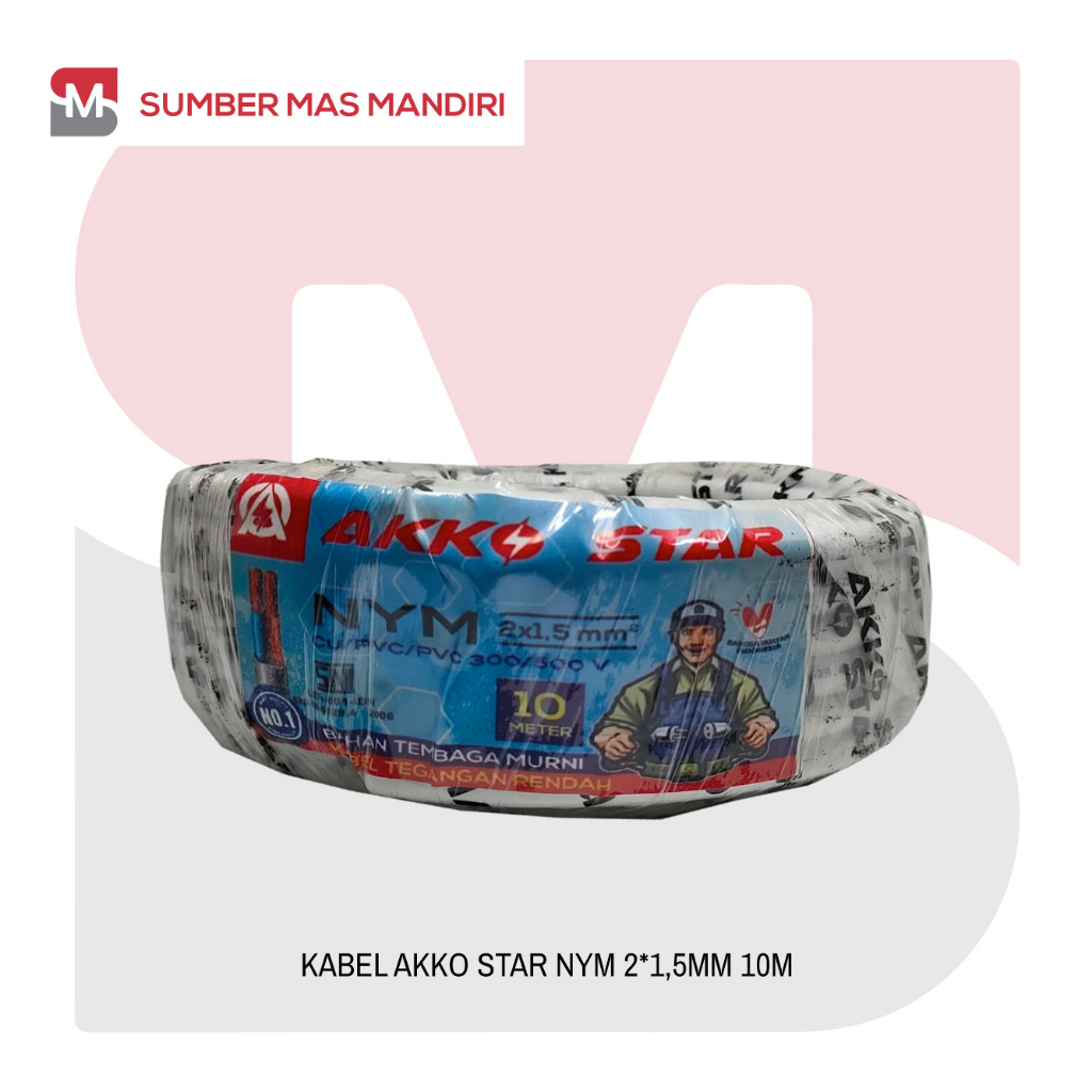 KABEL LISTRIK NYM SNI AKKO STAR 2x1.5MM 10 M STANDAR PLN TEMBAGA