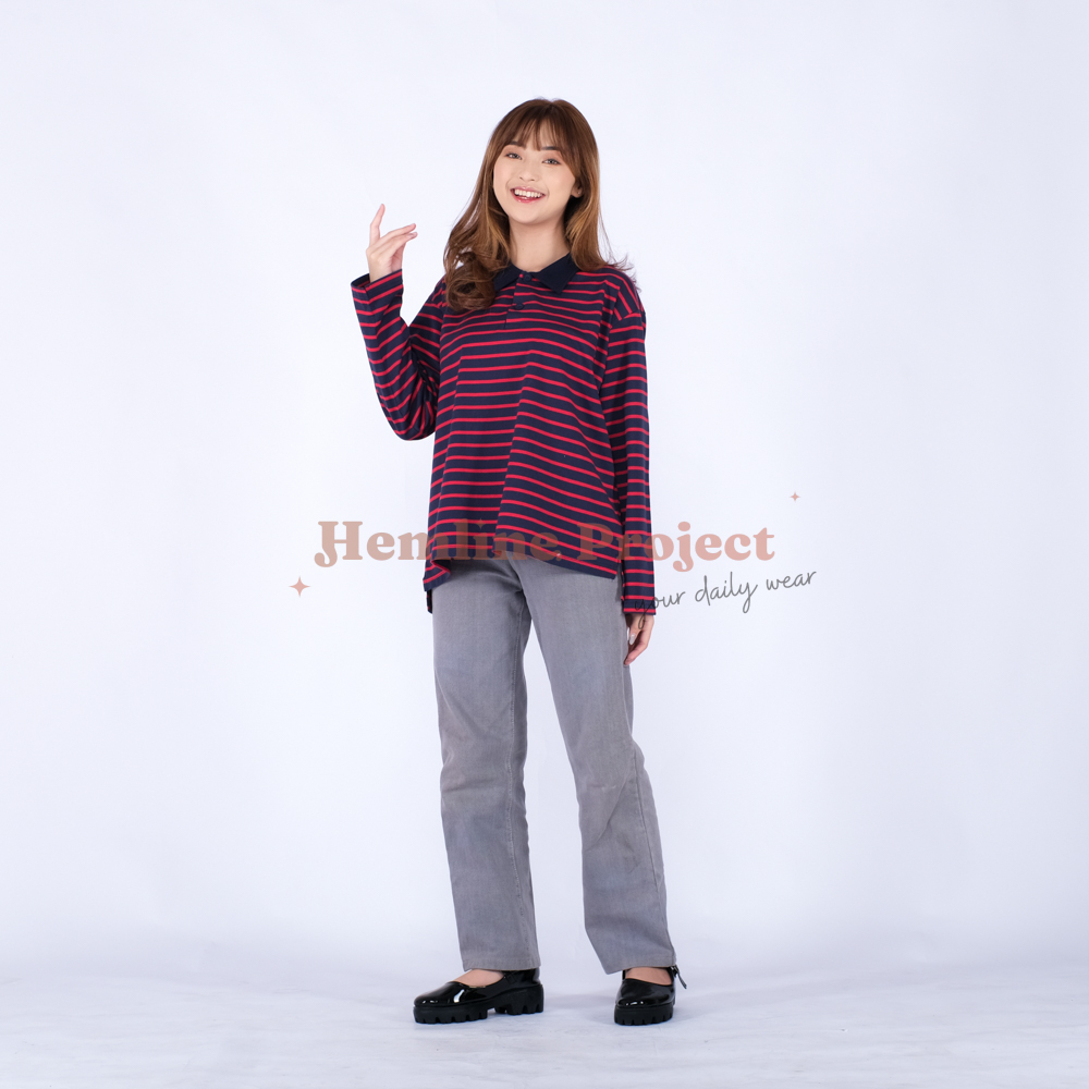 Hara Navy Cherry Oversized Stripe Top