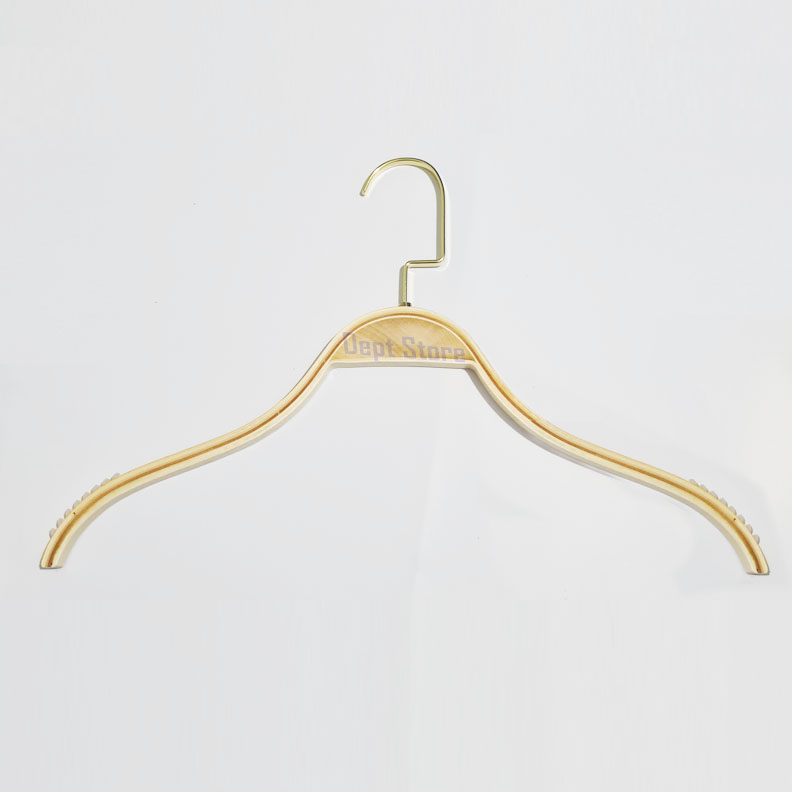 Hanger Kayu Model Zara Hook Gold | Gantungan Baju Bahu Karet