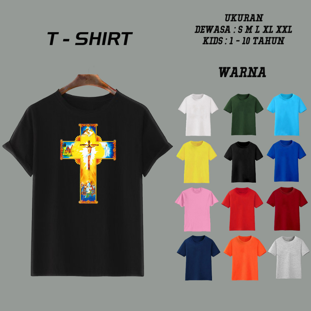 KAOS ROHANI KRISTEN / BAJU ROHANI KATOLIK SALIB GAMBAR YESUS / BAJU NATAL / KAOS BAJU ATASAN / T SHI