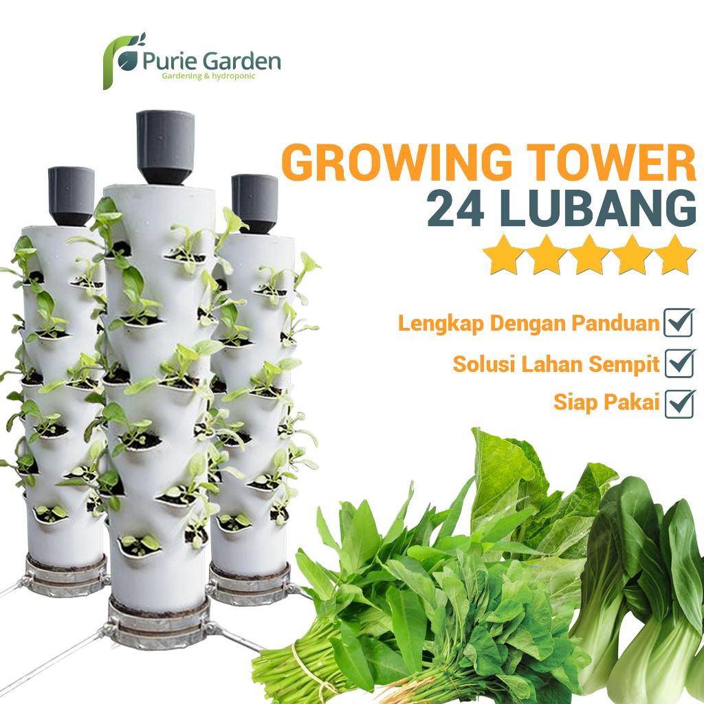 Paket Hidroponik Portable Growing Tower Mini 24 Lubang Lengkap PG SBY