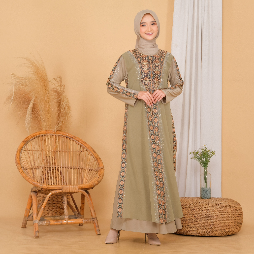 Abiyyuco TA8015V2 | Gamis Abaya Turkey Sage, Army, dan Lavender Turki Resleting Depan Busui  Seragaman  Bonus masker, Turky Jumbo LD 125