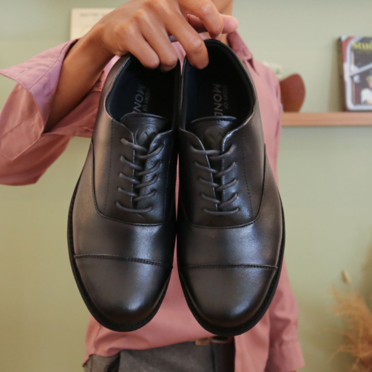 Oxford Full Black (Kulit Asli) - Sepatu pantofel Pria Kulit Asli Formal Kasual Kerja Kantor Pantopel