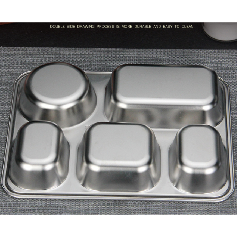 Piring 5 Sekat Stainless Piring Tempat Makan Fast Food Piring Anak 5 Sekat Piring Makan Anak Sekat Bento Stainless Steel