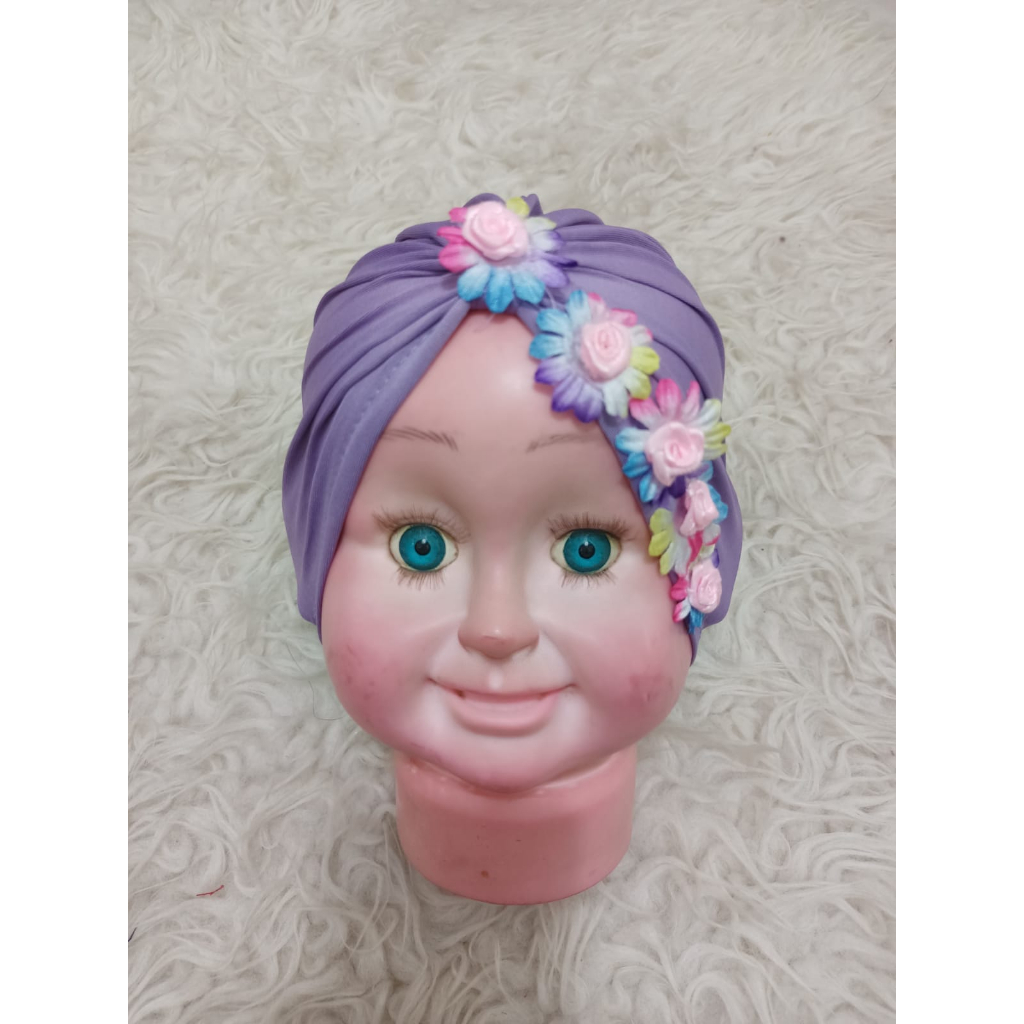 Turban Bayi Hanna Flower / tutup kepala bayi usia 0-6 bulan / ciput baby newborn / topi anak perempu