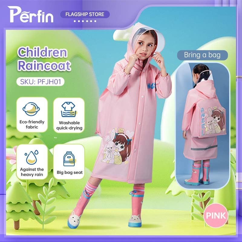 Perfin PF70PL jas hujan anak anak laki laki Jas Hujan Anak Hoodie Anak Laki Laki Perempuan Ponco Dengan Ruang Ransel