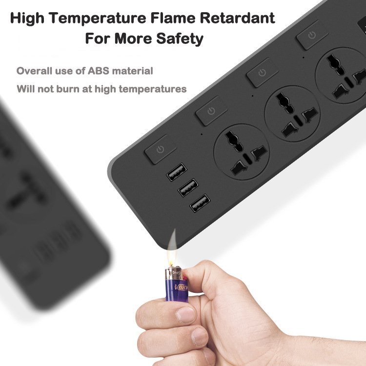 Soket Stop Kontak USB dengan Sakelar Independen dengan 3 Port USB Bercahaya dengan Kabel