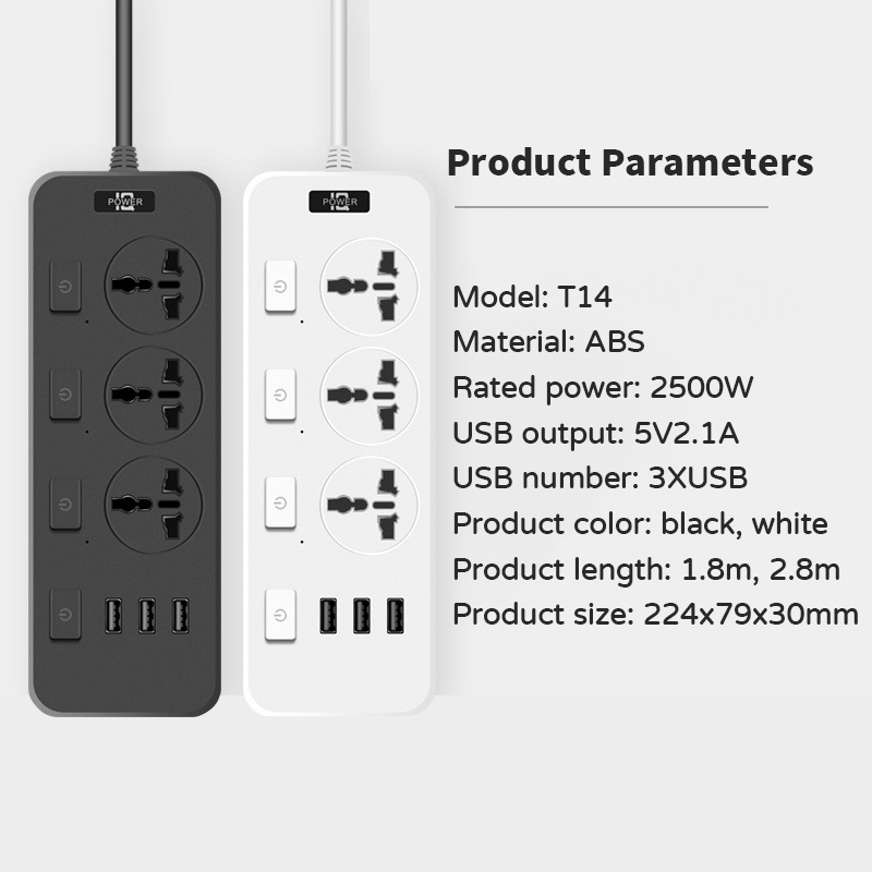 Stop Kontak 3way/Power Strip/Socket USB 3way Hitam/Putih T14