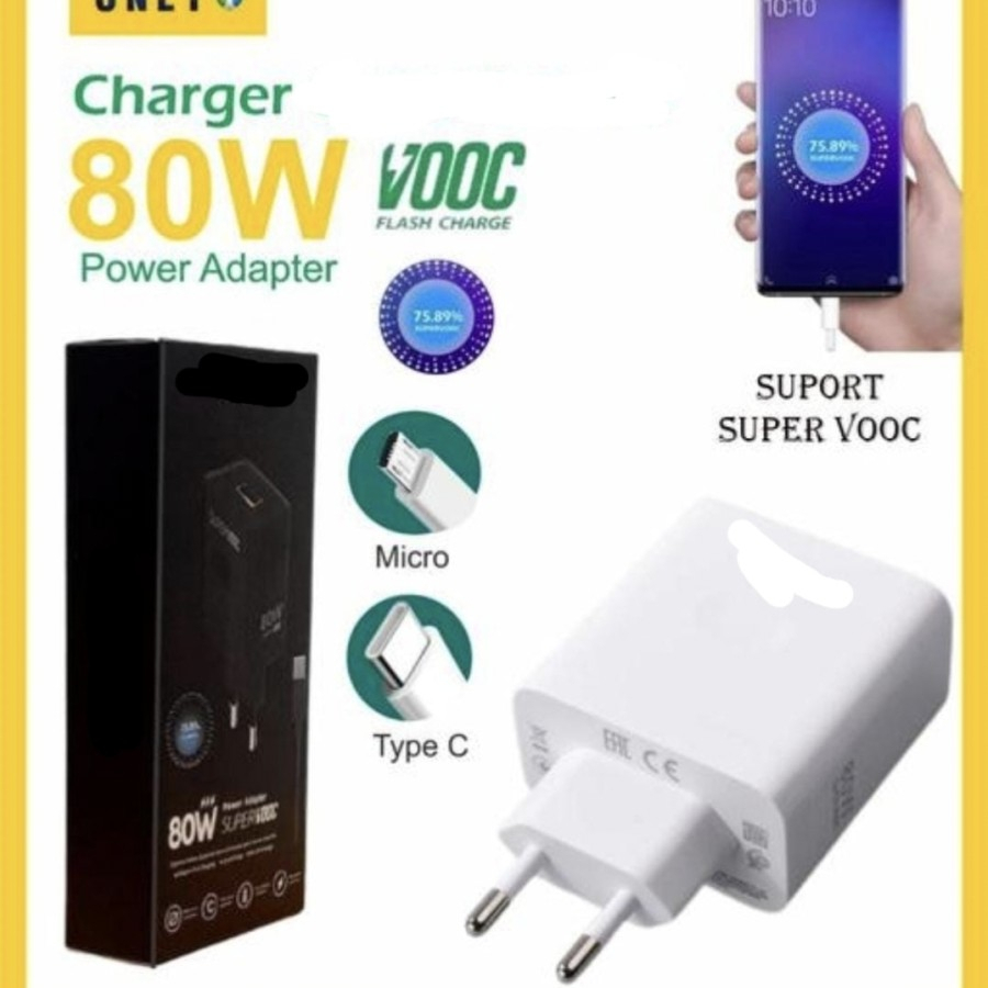 CHARGER 80W SUPER VOOC FAST CHARGING MICRO USB &amp; TIPE C (LEBAR) KUALITAS SUPER MANTUL