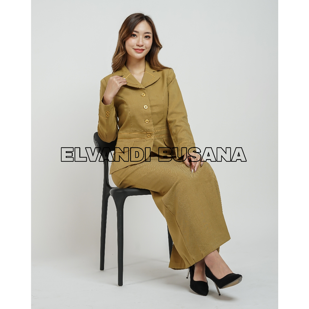 SETELAN JAS WANITA / SERAGAM KERJA BLAZER WANITA / SERAGAM GURU / SERAGAM VEST KHAKI MUDA