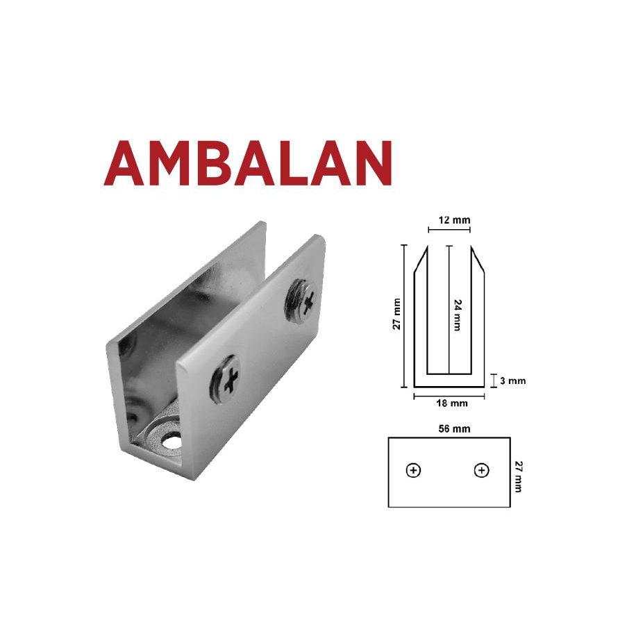 Ambalan Klem Jepit Kaca 8 - 12 Mm Glass Clamp U Jepit Klem Kaca 12 Mm