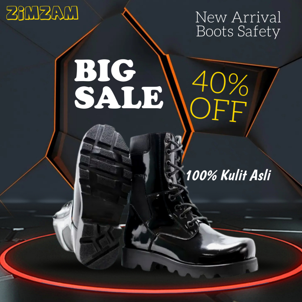 SEPATU PDL ZIMZAM KULIT KILAP SOL RADIAL BOOTS SAFETY TNI