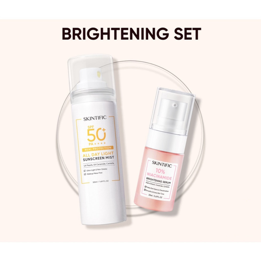 【Skintific Outlet Official】SKINTIFIC All Day Light Sunscreen Mist Sunscreen Spray 50ml Sunblock Face Sunscreen + 10% Niacinamide Brightening Serum Whitening Glowing Skin Skincare Serum Pemutih Wajah