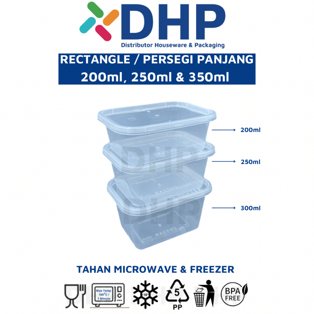 Thinwall 250ml RECTANGLE / PERSEGI PANJANG Container Makan Plastik