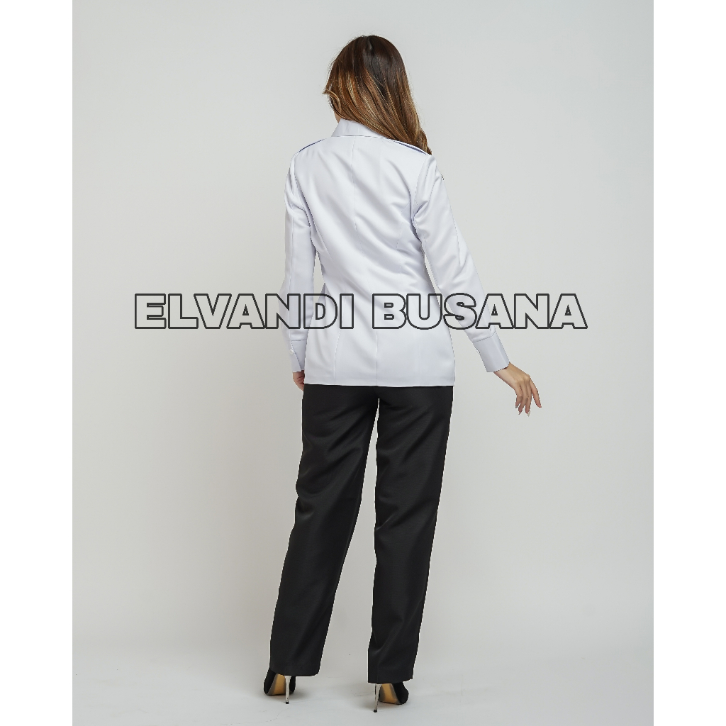 Setelan jas wanita B&amp;V Lynelle / Seragam kerja blazer wanita / Seragam guru / Setelan baju guru wanita - 0902 Putih Lengan Panjang