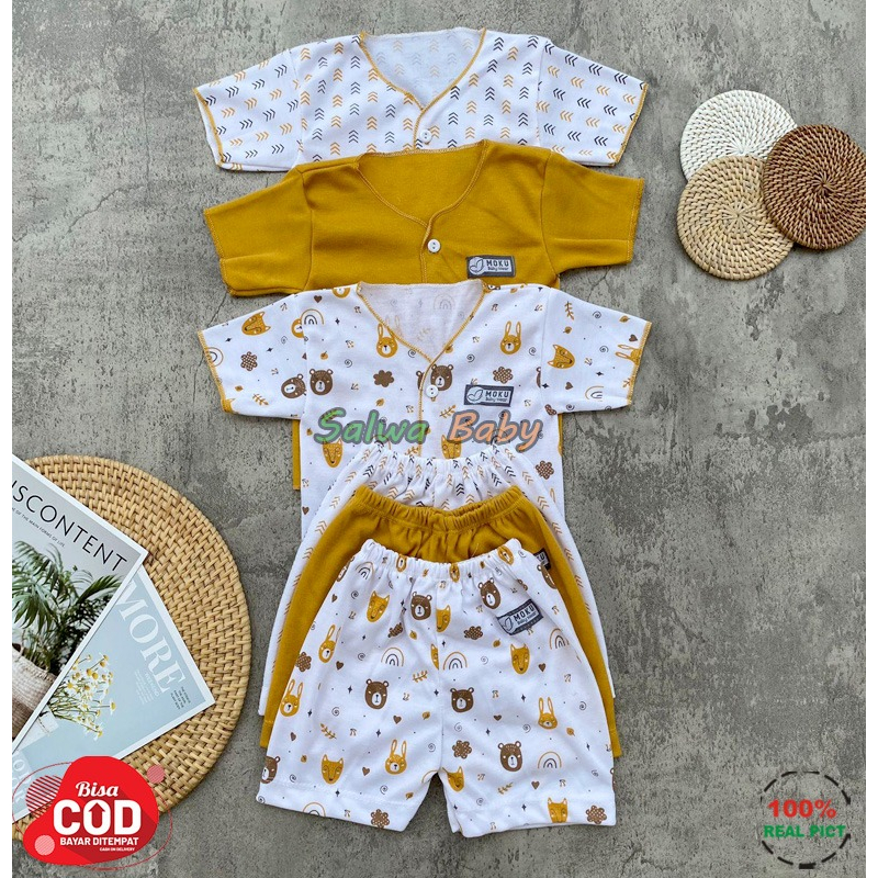 Isi 18 PCS Baju Bayi Celana Bayi Baru Lahir Paket Lahiran Series Mustard Usia 0-3 Bulan Almeera Baby and Kids