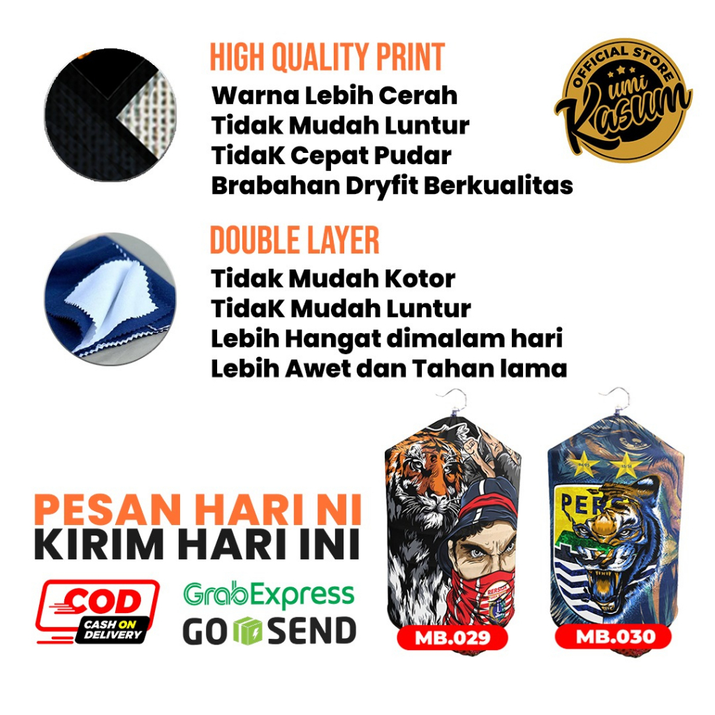 Kerodong Murai Batu Double Layer Persib Bandung Pilihan Umi Kasum | Krodong Murai Motif MB 030
