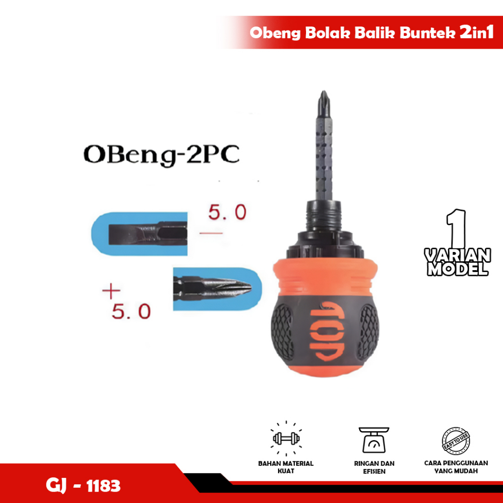 Obeng 2In1 &amp; 7In1 BB buntek karet Dua Arah bolak balik cebol mini - Yoyosoo