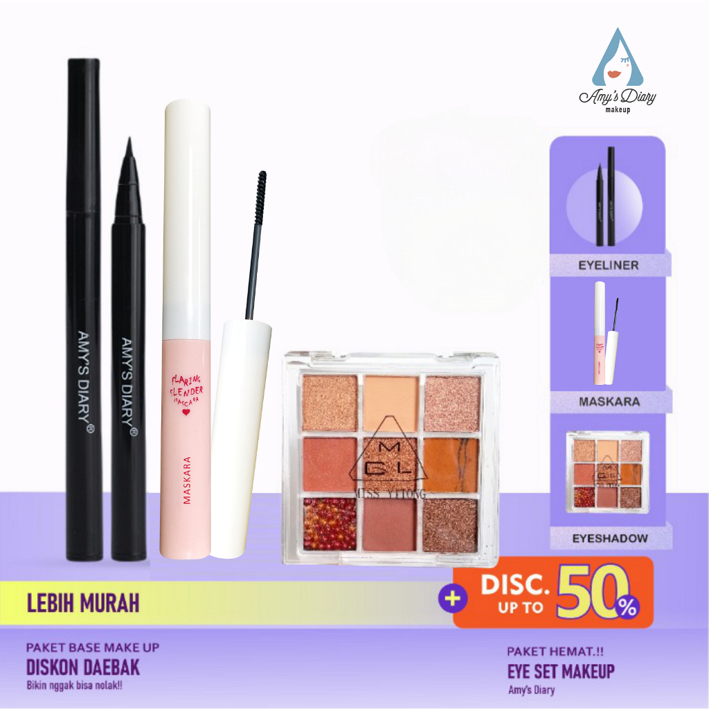 [PAKET HEMAT] Amy's Diary Eye Set Makeup Amy's Diary 3 in 1 Maskara Eyeliner Eyeshadow 4 Warna V