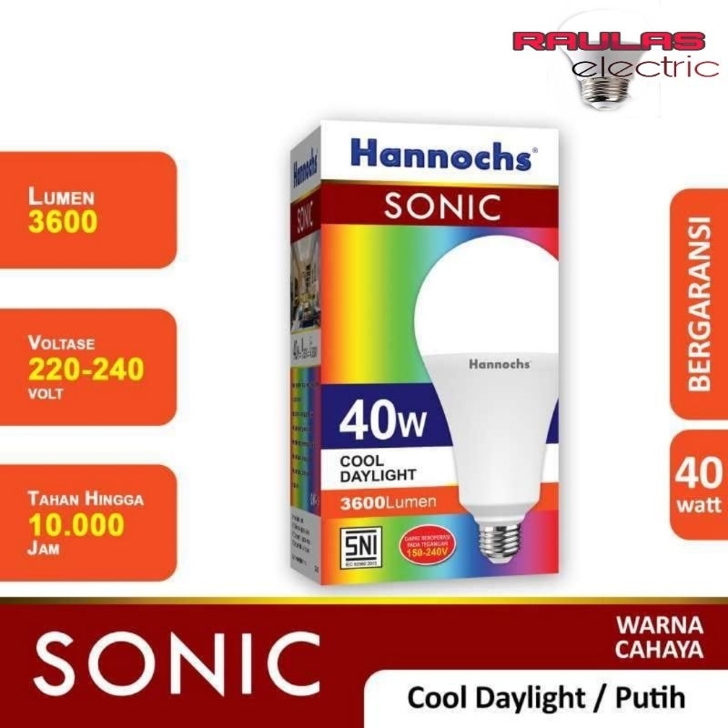 Led A Bulb Hannochs SONIC 40 Watt / Lampu Led Hannochs Sonic 40 Watt Cahaya Putih