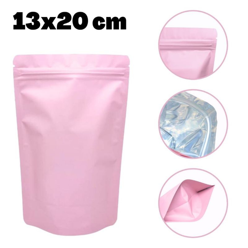 STANDING POUCH ZIPLOCK UKURAN 13X20 CM WARNA PINK BABY