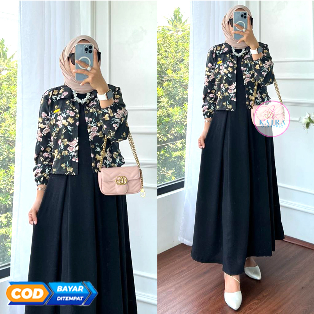 Keysha Set outher Dress 2in1 Bahan inner dan Outer Crinkle Airflow Gamis Wanita Dewasa Simple 2023 Mewah Casual dress Wanita Elegan modern Midi Dress Remaja hijab Fashion Wanita Muslim Terlaris