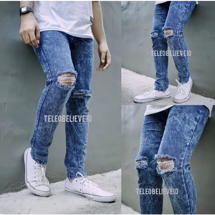 CELANA JEANS PRIA PANJANG SOBEK SNOW