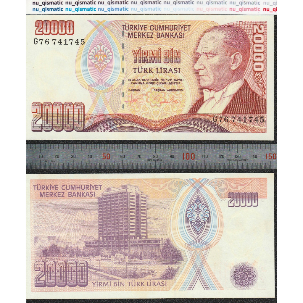 Uang Turki Turkey Turkiye 20000 20.000 Lira 1995, UNC Baru Super Gress P# 202