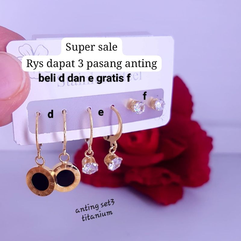 Anting mewah titanium asli beli 2 gratis 1 ,lokal bukan import, awet,tahan lama ,tidak luntur