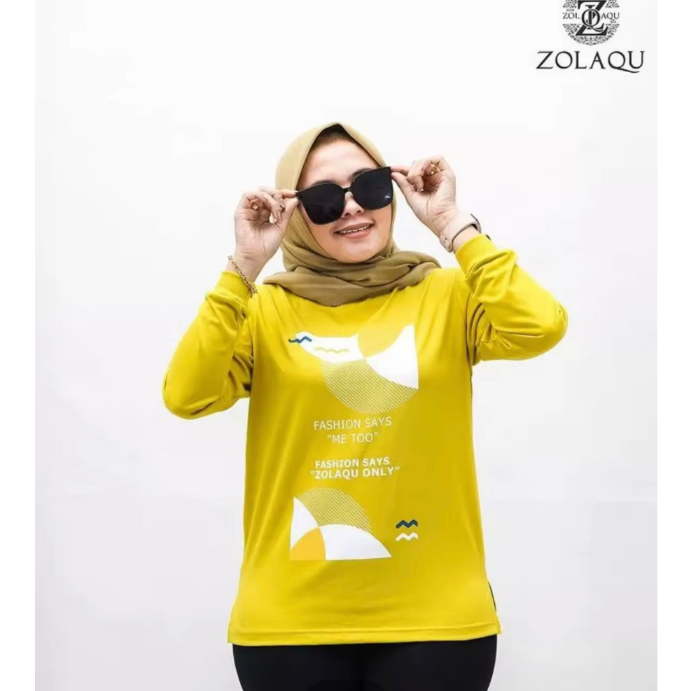 Kaos Wanita Atasan Wanita Kaos Lengan Panjang Wanita ZOLAQU WARNA KUNING LEMON Motif CURIO// zolaqu/