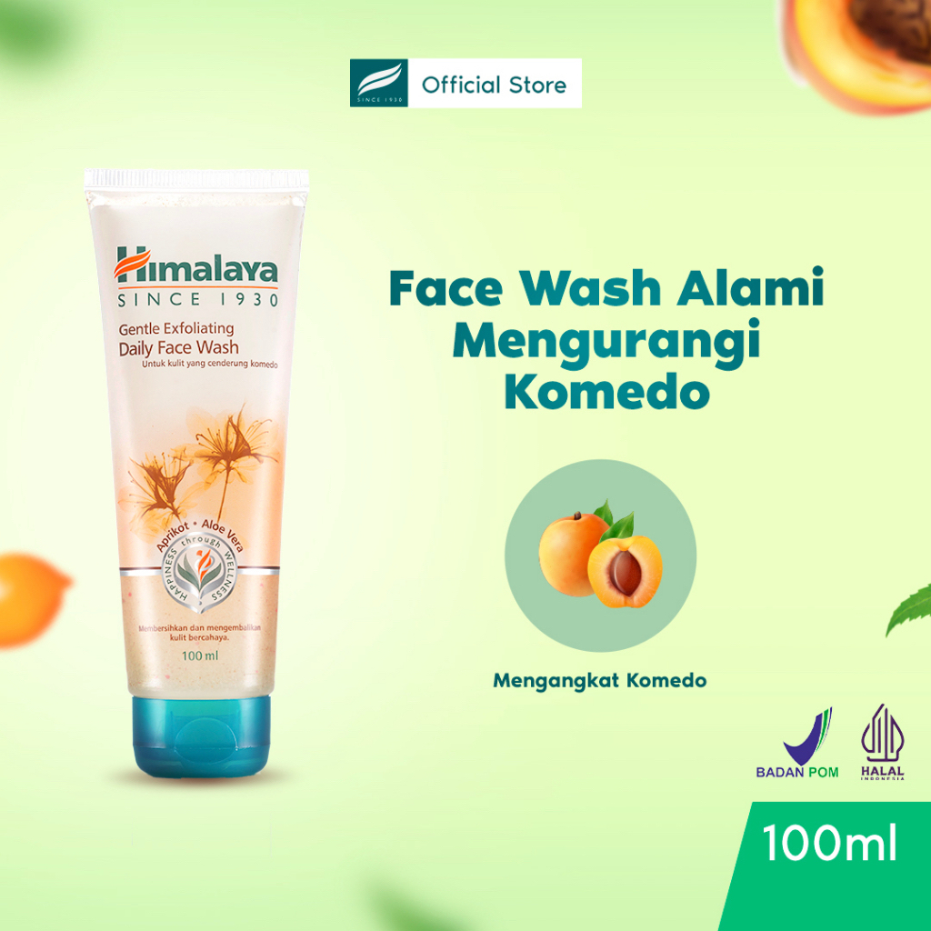 HIMALAYA Gentle Exfoliating Daily Face Wash India / Pembersih Wajah 50ml 100ml / Untuk Kulit Yang Cenderung Komedo / Membersihkan Aprikot Aloe Vera / Facial Cleanser Sabun Cuci Muka Series / Cleansing Neem Brightening Moisturizing Oil Control Foaming Glow