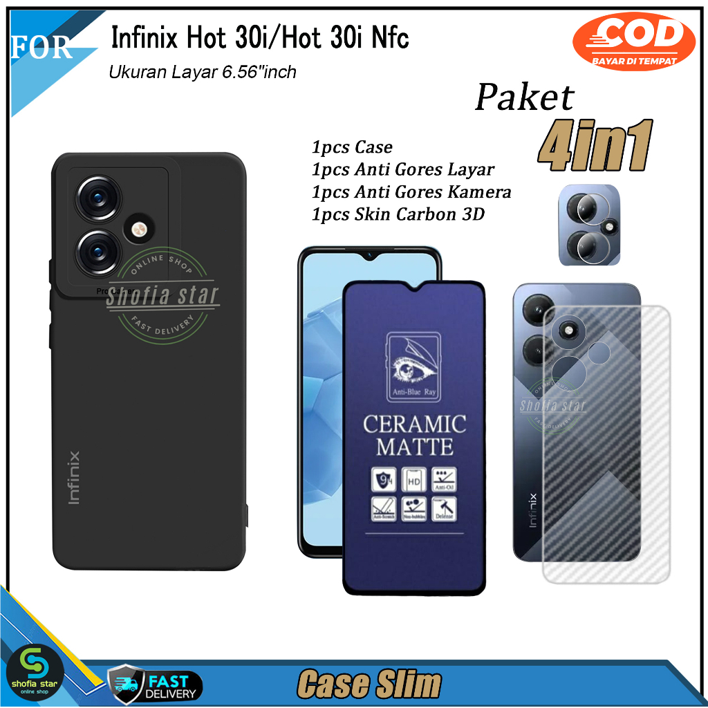 Paket 4in1 Case Infinix Note 30 Pro Note 30 Hot 30i Hot 30i NFC Hot 30 Hot 30 Play Softcase Slim Black Protect Casing