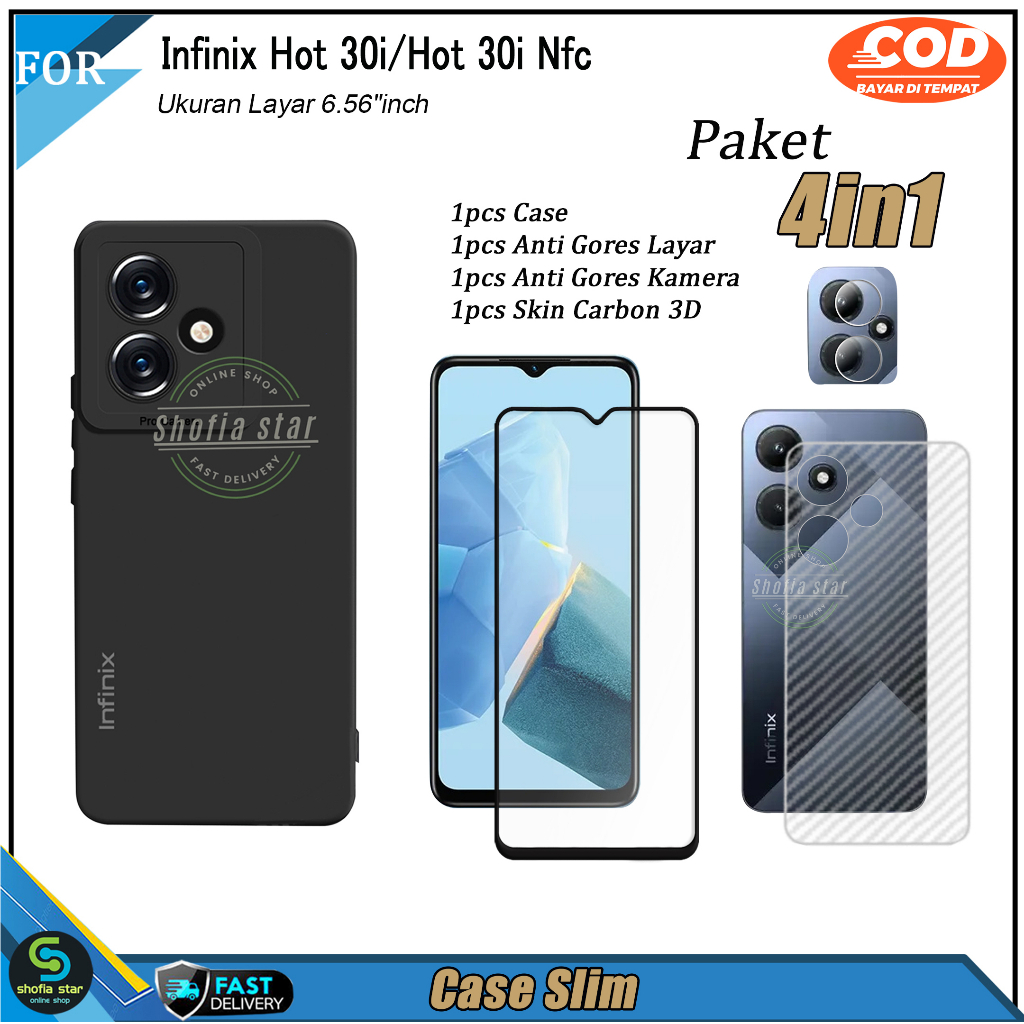 Paket 4in1 Case Infinix Note 30 Pro Note 30 Hot 30i Hot 30i NFC Hot 30 Hot 30 Play Softcase Slim Black Protect Casing