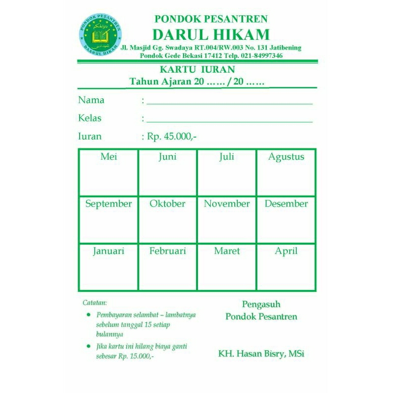 

KARTU INFAQ SPP SYAHRIAH MURAH CUSTOM