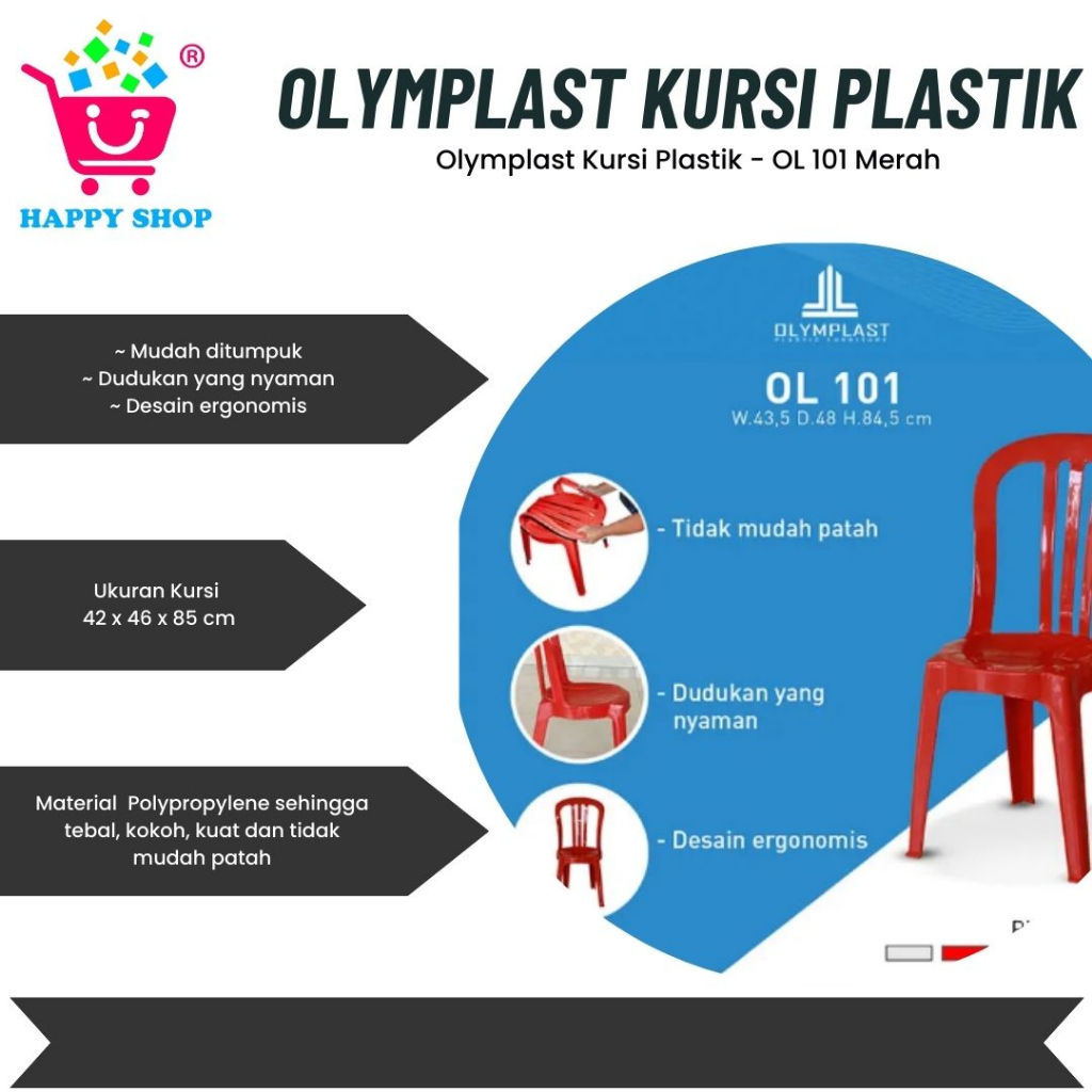 Olymplast Kursi Plastik - OL 101 Merah / Kursi Plastik
