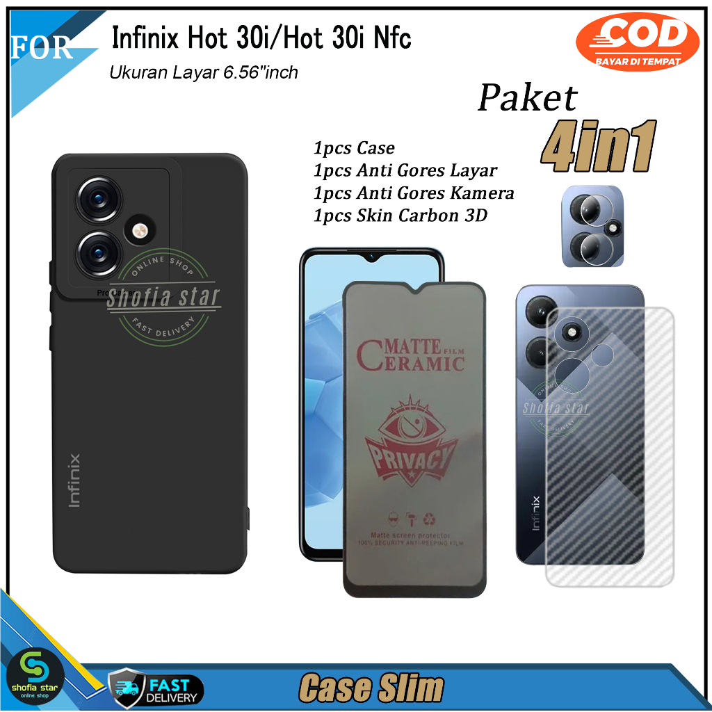 Paket 4in1 Case Infinix Note 30 Pro Note 30 Hot 30i Hot 30i NFC Hot 30 Hot 30 Play Softcase Slim Black Protect Casing