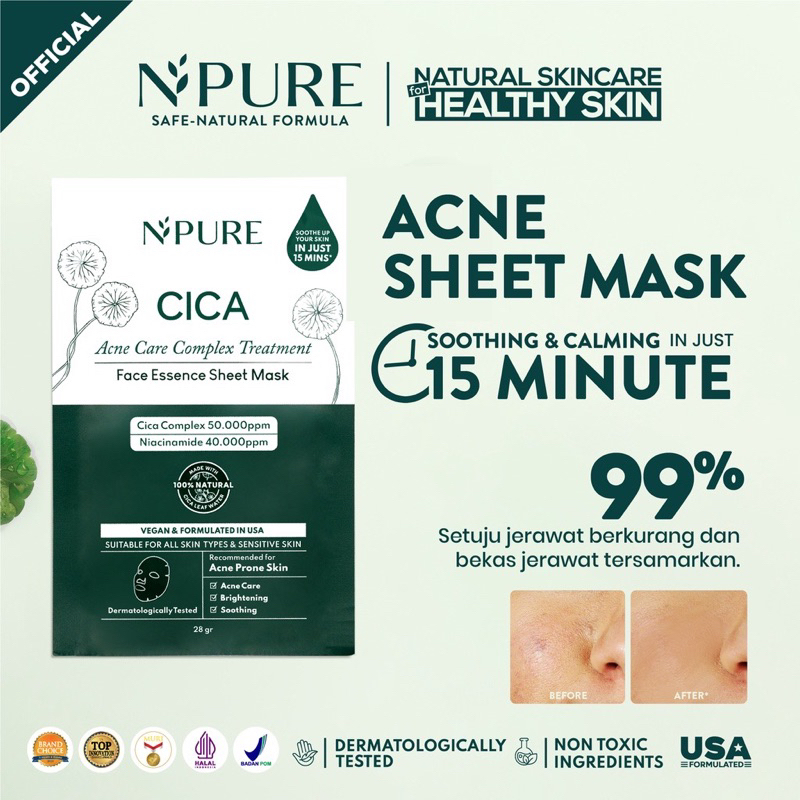 Npure Centella Asiatica Cica Sheet Mask marigold licorice mask light brightening N Pure masker wajah noni probiotics sheetmask face sheet mask 20gr relax me N'pure Npure N pure