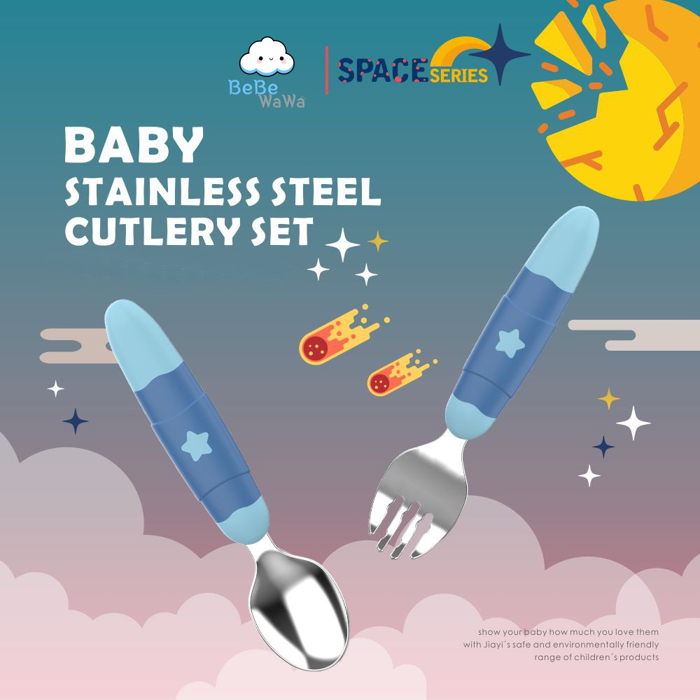 BeBeWaWa Stainless Baby Spoon &amp; Fork Set - Sendok &amp; Garpu Makan Bayi &amp; Anak