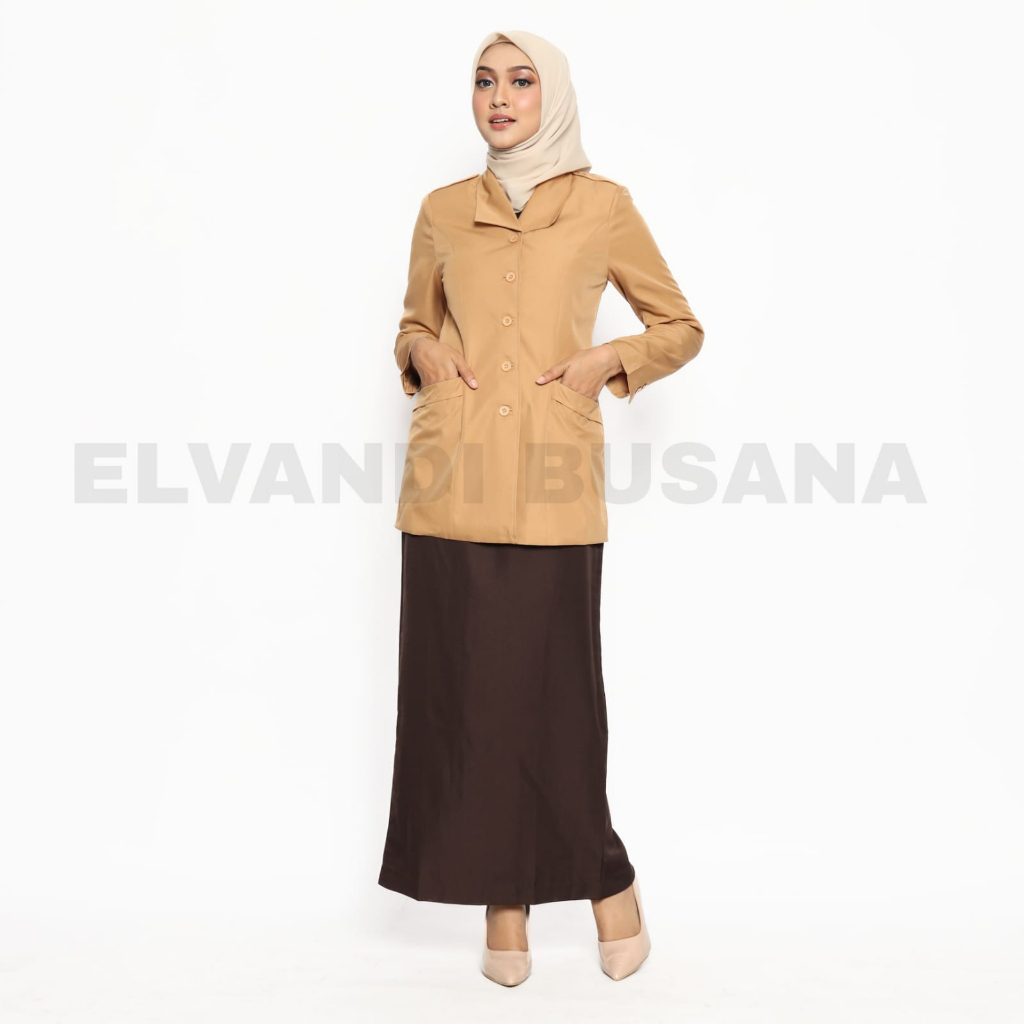 SETELAN JAS WANITA / SERAGAM KERJA BLAZER WANITA / SERAGAM GURU / SERAGAM PRAMUKA - 7012 COKELAT PRAMUKA