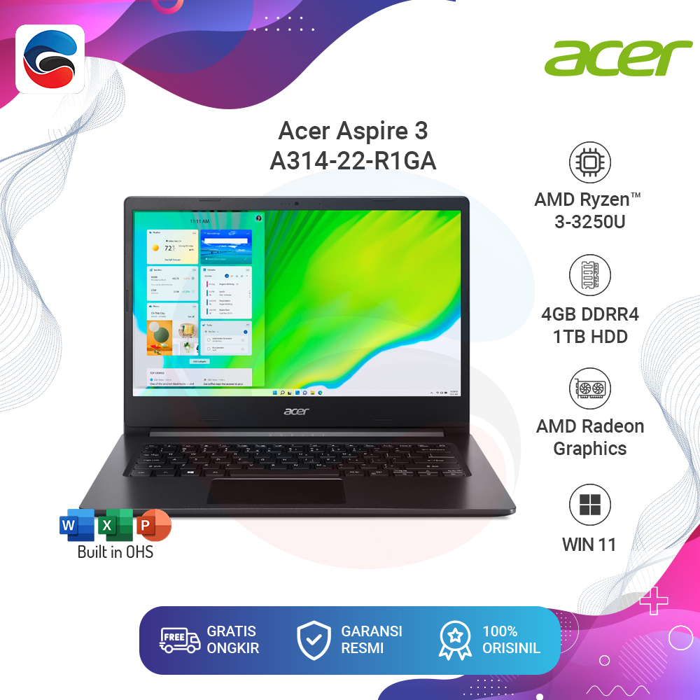 ACER Laptop Aspire 3 Slim (A314-22) AMD Ryzen 3-3250U 4GB 1TB Win 11 Home Office Home &amp; Student 2021
