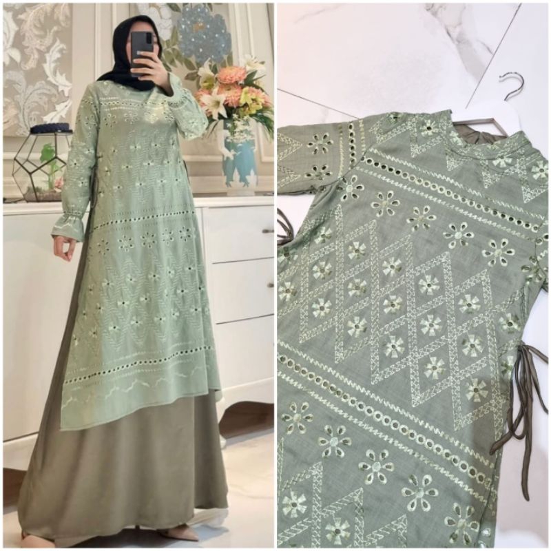Gamis katun bordir kayla dua layer