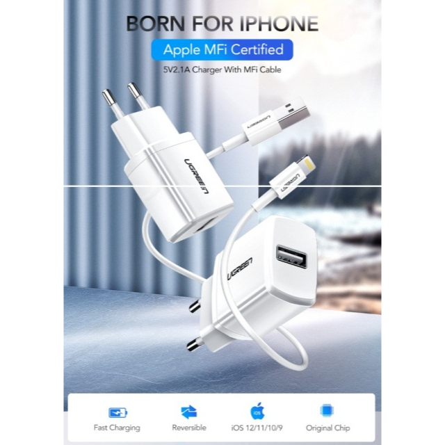 UGREEN MFi Paket Charger iPhone 5 6 7 8 9 10 X XS XR PLus SE S Fast Data Charger
