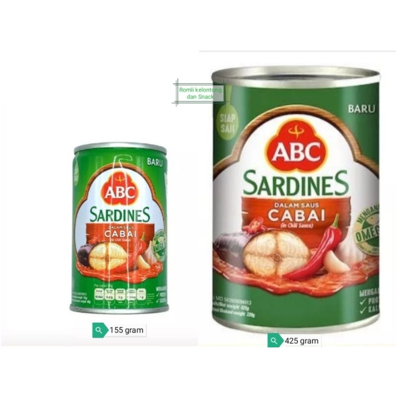 

Sardines Abc Sarden Saus Cabai 425gr - 155gr